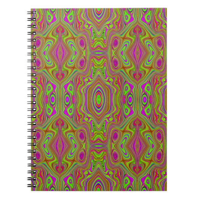 Trippy Retro Chartreuse Magenta Abstrakt Mönster Anteckningsbok (Framsidan)