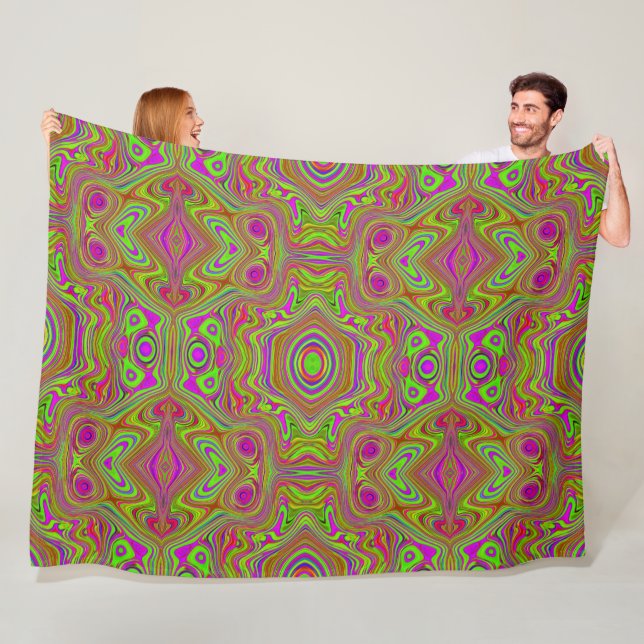 Trippy Retro Chartreuse Magenta Abstrakt Mönster Fleecefilt (På plats)