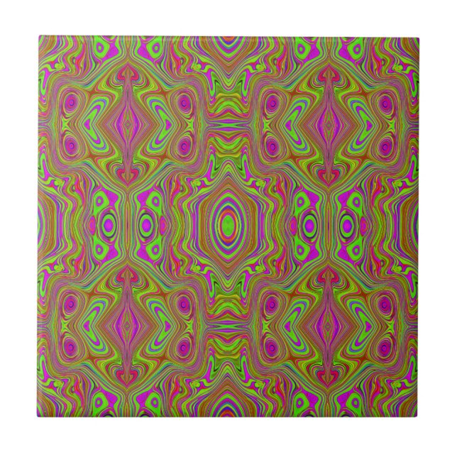Trippy Retro Chartreuse Magenta Abstrakt Mönster Kakelplatta (Framsidan)