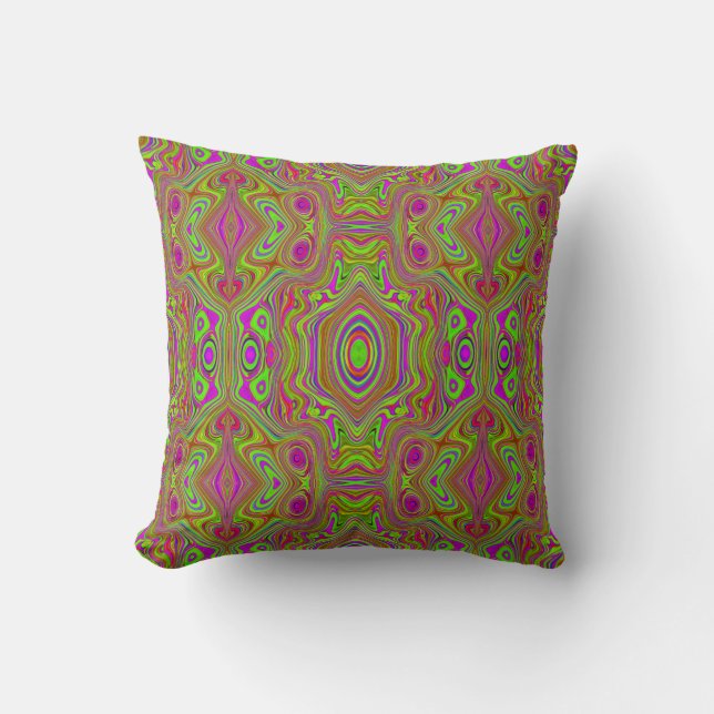 Trippy Retro Chartreuse Magenta Abstrakt Mönster Kudde (Framsida)