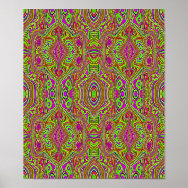 Trippy Retro Chartreuse Magenta Abstrakt Mönster Poster (Framsidan)