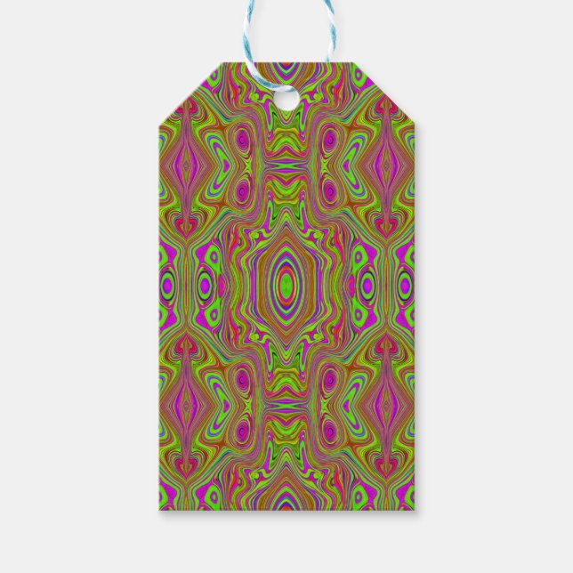Trippy Retro Chartreuse Magenta Abstrakt Mönster Presentetikett (Framsidan)