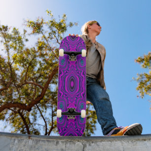 Trippy Retro Magenta och Black Abstrakt Mönster Mini Skateboard Bräda 18,5 Cm