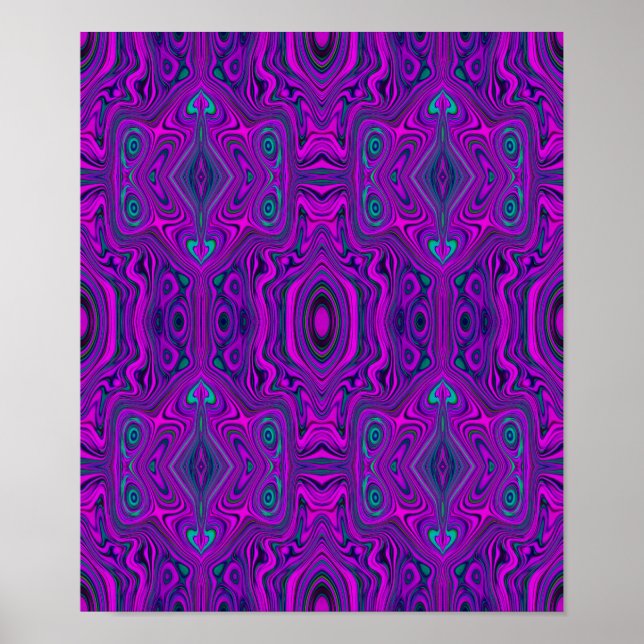 Trippy Retro Magenta och Black Abstrakt Mönster Poster (Framsidan)