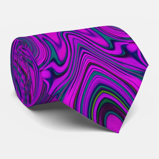 Trippy Retro Magenta och Black Abstrakt Mönster Slips (Rullad)