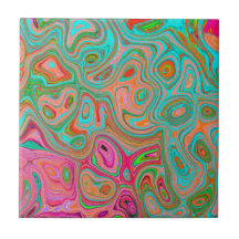 Trippy Retro Orange and Aqua Groovy Abstrakt Art