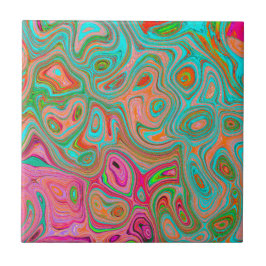 Trippy Retro Orange and Aqua Groovy Abstrakt Art Kakelplatta
