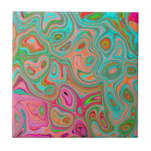 Trippy Retro Orange and Aqua Groovy Abstrakt Art Kakelplatta