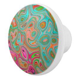 Trippy Retro Orange and Aqua Groovy Abstrakt Art Knopp