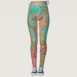 Trippy Retro Orange and Aqua Groovy Abstrakt Art Leggings