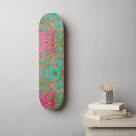 Trippy Retro Orange and Aqua Groovy Abstrakt Art Mini Skateboard Bräda 18,5 Cm