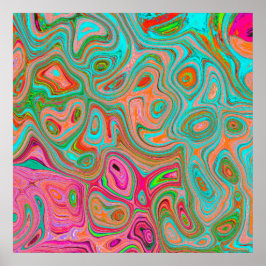 Trippy Retro Orange and Aqua Groovy Abstrakt Art Poster