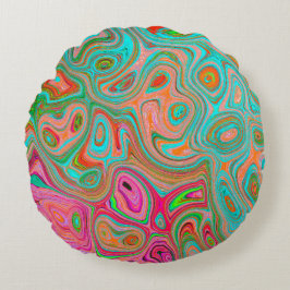 Trippy Retro Orange and Aqua Groovy Abstrakt Art Rund Kudde