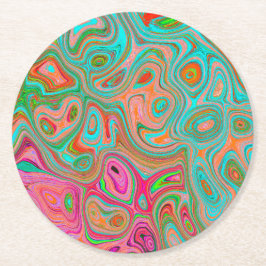 Trippy Retro Orange and Aqua Groovy Abstrakt Art Underlägg Papper Rund