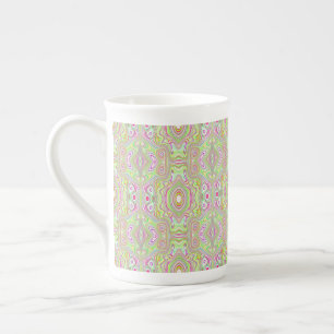 Trippy Retro Rosa and Lime Green Abstrakt Mönster Benporslin Mugg