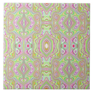 Trippy Retro Rosa and Lime Green Abstrakt Mönster Kakelplatta