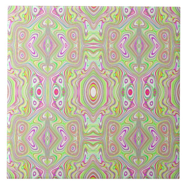 Trippy Retro Rosa and Lime Green Abstrakt Mönster Kakelplatta (Framsidan)