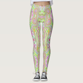 Trippy Retro Rosa and Lime Green Abstrakt Mönster Leggings