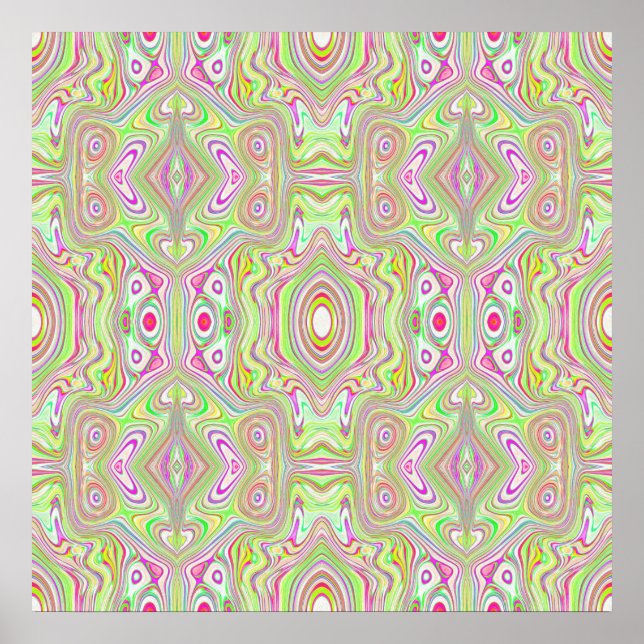 Trippy Retro Rosa and Lime Green Abstrakt Mönster Poster (Framsidan)