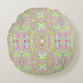 Trippy Retro Rosa and Lime Green Abstrakt Mönster Rund Kudde