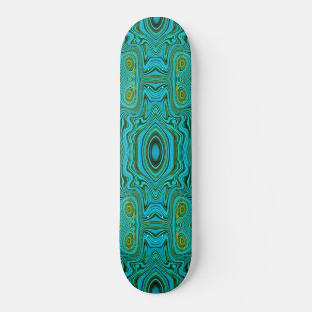 Trippy Retro Turcos Chartreuse Abstrakt Mönster Mini Skateboard Bräda 18,5 Cm (Framsida)