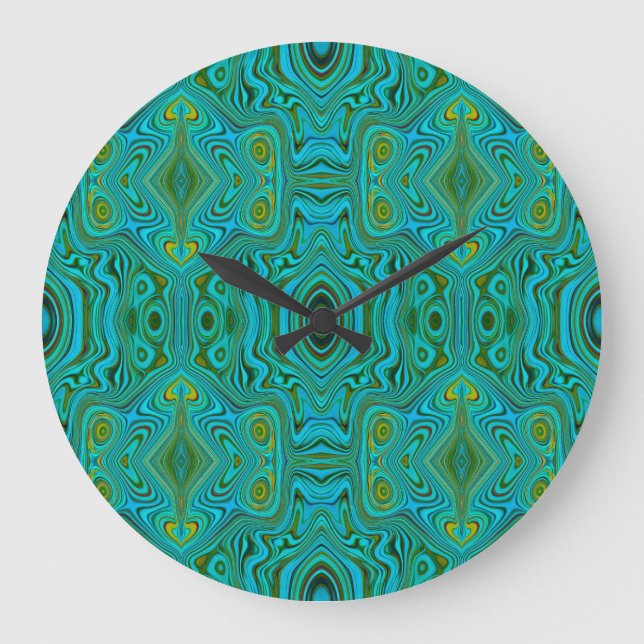 Trippy Retro Turcos Chartreuse Abstrakt Mönster Stor Klocka (Framsida)