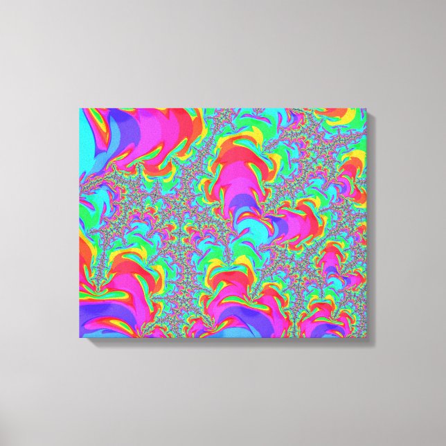 Trippy Retro Vibrant Neon Rainbow Fractal Art Canvastryck (Framsida)