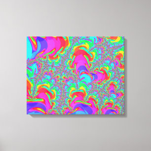 Trippy Retro Vibrant Neon Rainbow Fractal Art Canvastryck