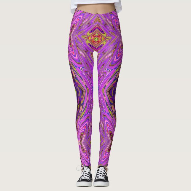 Trippy Rosa and Lila Abstrakt Mönster Leggings (Framsida)