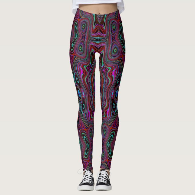 Trippy Seafoam Grönt och Magenta Abstrakt Mönster Leggings (Framsida)