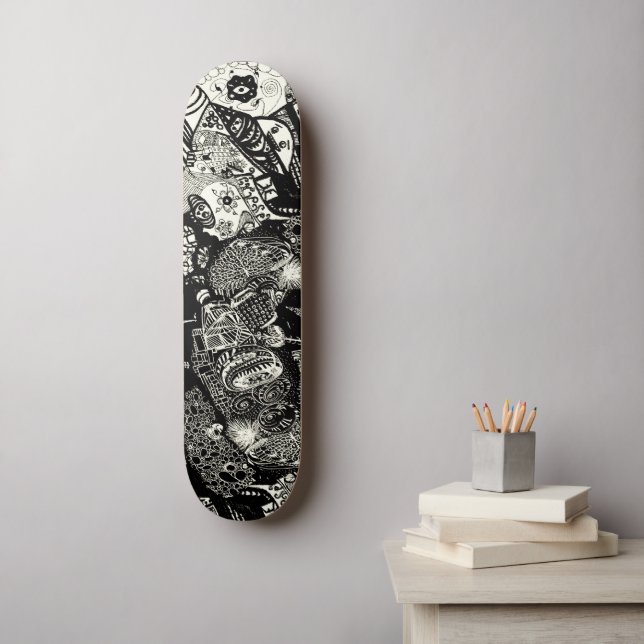 Trippy Sepia Black Mini Skateboard Bräda 18,5 Cm (Väggkonst)