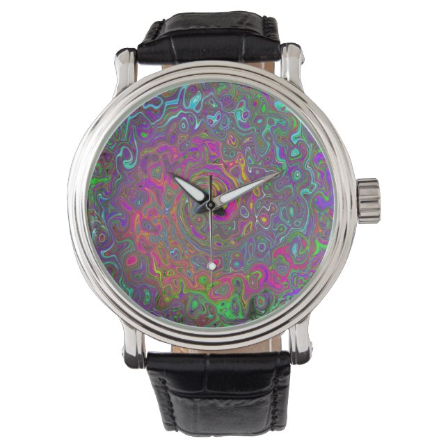 Trippy Shock rosa Abstrakt Retro Liquid Swirl Armbandsur (Framsida)