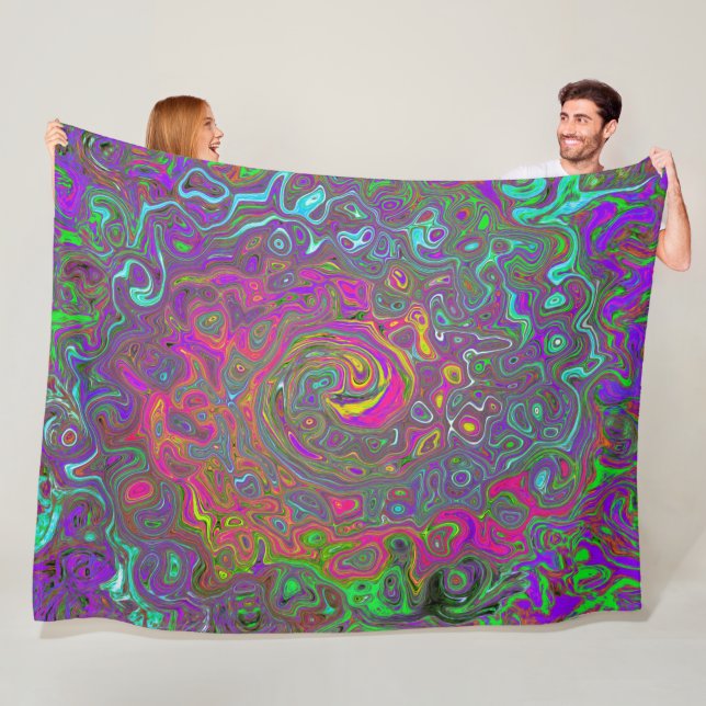 Trippy Shock rosa Abstrakt Retro Liquid Swirl Fleecefilt (På plats)