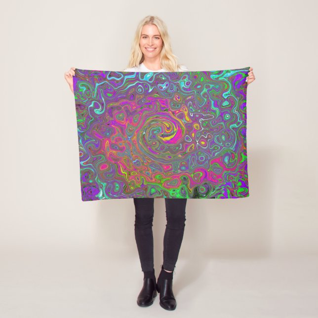 Trippy Shock rosa Abstrakt Retro Liquid Swirl Fleecefilt (På plats)
