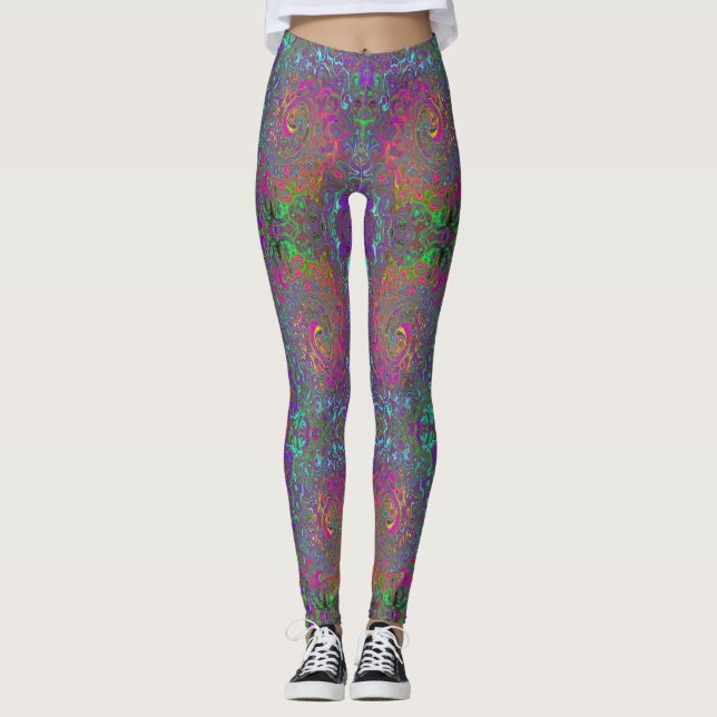 Trippy Shock rosa Abstrakt Retro Liquid Swirl Leggings (Framsida)