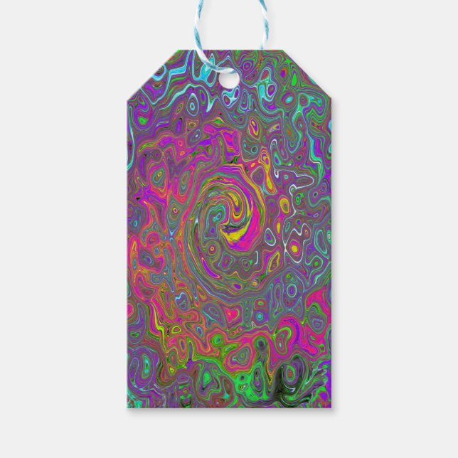 Trippy Shock rosa Abstrakt Retro Liquid Swirl Presentetikett (Framsidan)