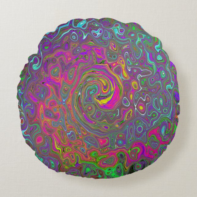 Trippy Shock rosa Abstrakt Retro Liquid Swirl Rund Kudde (Framsidan)