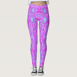 Trippy Shock rosa och Aqua Blue Abstrakt Mönster Leggings