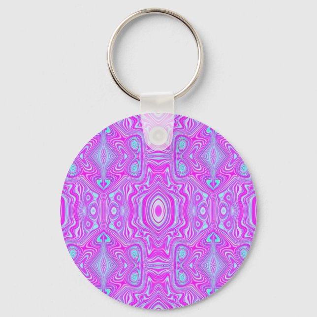 Trippy Shock rosa och Aqua Blue Abstrakt Mönster Nyckelring (Framsida)