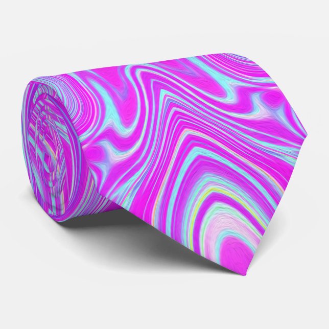 Trippy Shock rosa och Aqua Blue Abstrakt Mönster Slips (Rullad)