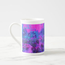 Trippy Shock rosa och Blue Impressionistic Landsca Benporslin Mugg