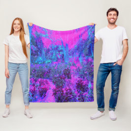 Trippy Shock rosa och Blue Impressionistic Landsca Fleecefilt