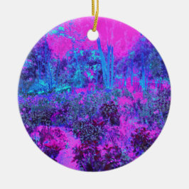 Trippy Shock rosa och Blue Impressionistic Landsca Julgransprydnad Keramik