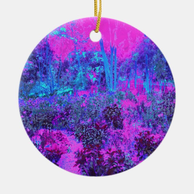 Trippy Shock rosa och Blue Impressionistic Landsca Julgransprydnad Keramik (Framsidan)