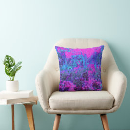Trippy Shock rosa och Blue Impressionistic Landsca Kudde