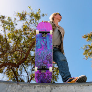 Trippy Shock rosa och Blue Impressionistic Landsca Mini Skateboard Bräda 18,5 Cm