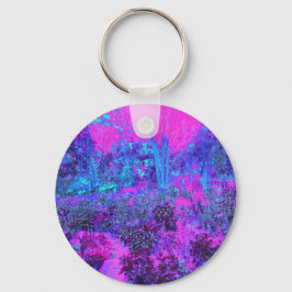 Trippy Shock rosa och Blue Impressionistic Landsca Nyckelring