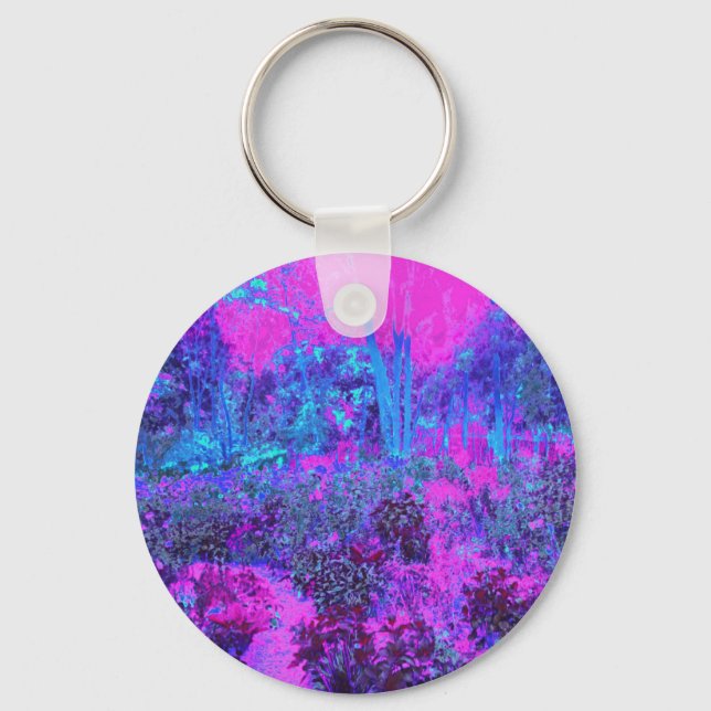 Trippy Shock rosa och Blue Impressionistic Landsca Nyckelring (Framsida)