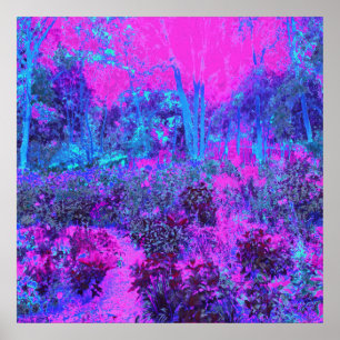 Trippy Shock rosa och Blue Impressionistic Landsca Poster