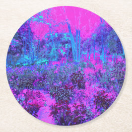 Trippy Shock rosa och Blue Impressionistic Landsca Underlägg Papper Rund